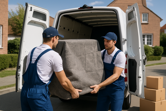 Professionelle Umzugshelfer in Paderborn beim Einladen eines Transporters